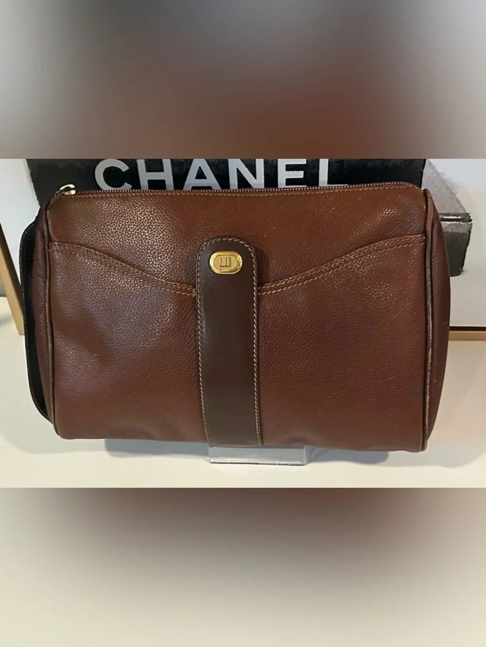 Dunhill Brown Leather Bag clutch Organizer Travel bag